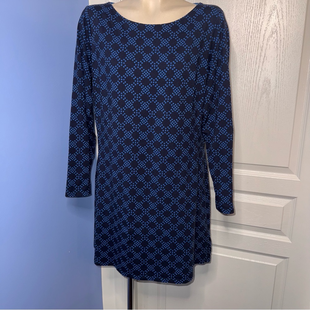 Boden Navy and Blue Geometric Long Sleeve Dress size 14T